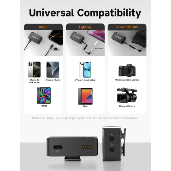 HMKCH Dual Wireless Lavalier Microphones for iPhone Android Camera Laptop PC, 4 in 1 Wireless