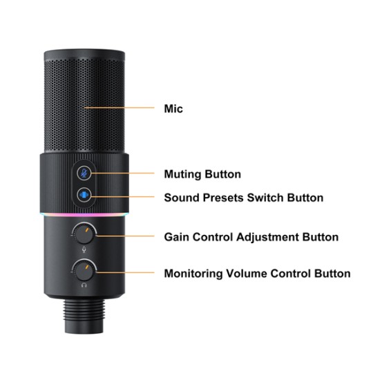COMICA STA-U2A RGB Cardioid Condenser USB Microphone Kit (Black)