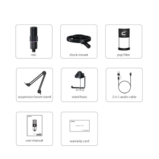 COMICA STA-U2A RGB Cardioid Condenser USB Microphone Kit (Black)