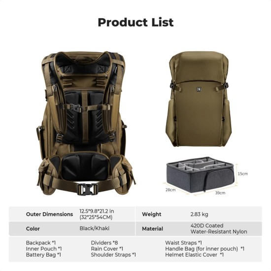 K&F Concept 30L Champagne Camera Backpack K&F Concept 30L Champagne Camera Backpack