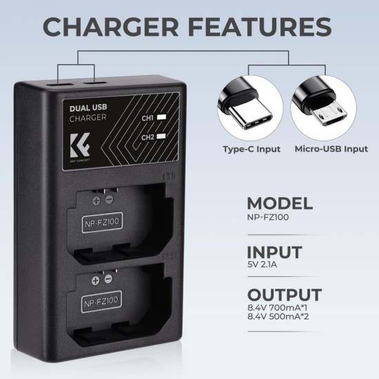 K&F Concept NP-FZ100 Dual Battery Charger K&F Concept NP-FZ100 Dual Battery Charger