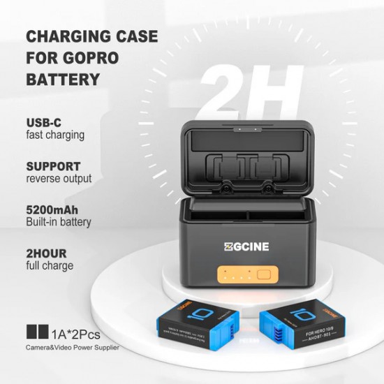 ZGCINE Charging case for GoPro + 2 Batteries 901 for hero 11/10/9/8/7/6/5