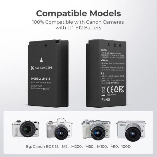 K&F Concept LP-E12 Battery Pack - 2 Batteries + Dual Charger K&F Concept LP-E12 Battery Pack - 2 Batteries + Dual Charger