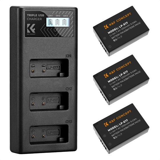 K&F Concept LP-E17 Battery Pack - 3 Batteries + Tripple Charger K&F Concept LP-E17 Battery Pack - 3 Batteries + Tripple Charger