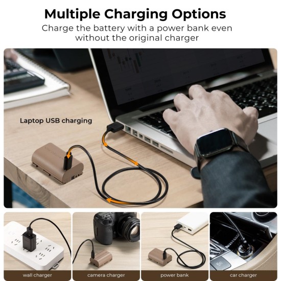 K&F Concept LP-E6NH Battery 2250mAh with USB Type C Charging Port