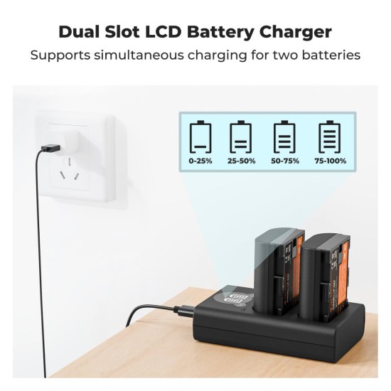 K&F Concept LP-E6P (2400mAh) Dual Pack- 2 Batteries and Dual Slot USB Charger K&F Concept LP-E6P (2400mAh) Dual Pack- 2 Batteries and Dual Slot USB Charger