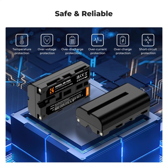 K&F Concept NP-F550 Battery 2 Pack with Dual Slot Charger