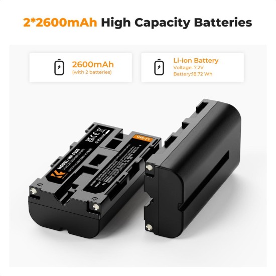 K&F Concept NP-F550 Battery 2 Pack with Dual Slot Charger