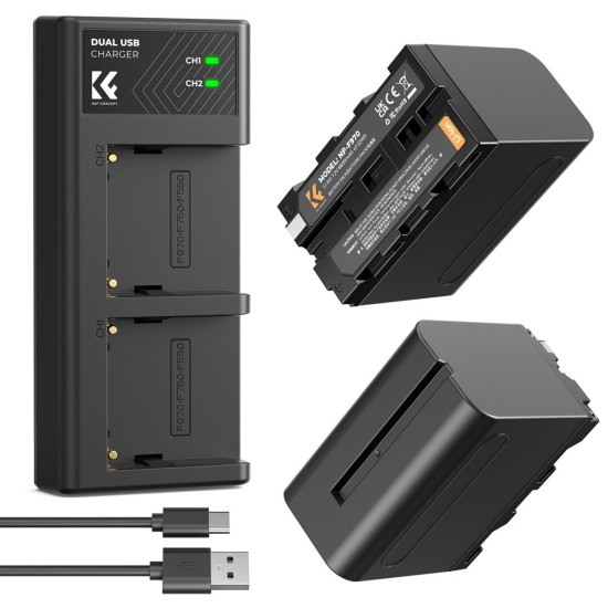 K&F Concept NP-F970 Battery 2 Pack with Dual Slot Charger