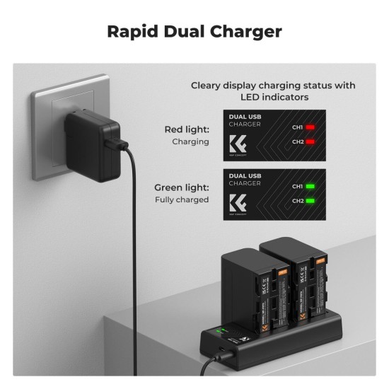 K&F Concept NP-F970 Battery 2 Pack with Dual Slot Charger