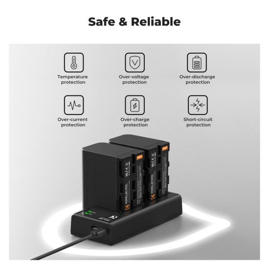 K&F Concept NP-F970 Battery 2 Pack with Dual Slot Charger