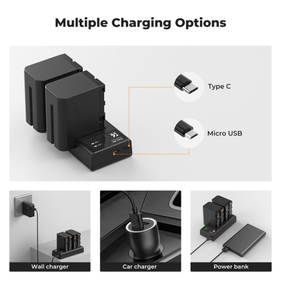 K&F Concept NP-F970 Battery 2 Pack with Dual Slot Charger