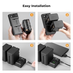 K&F Concept NP-F970 Battery 2 Pack with Dual Slot Charger