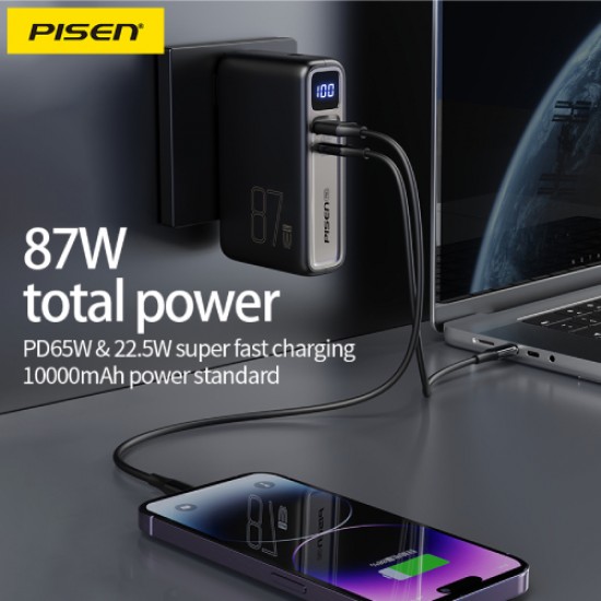 Pisen 87W Built-in Foldable Plug Fast Charging 10000mAh Power Bank