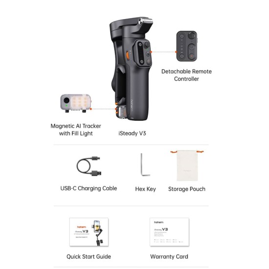 Hohem iSteady V3 AI Smartphone Gimbal with AI Tracker & Fill Light Module (Black) Hohem iSteady V3 AI Smartphone Gimbal with AI Tracker & Fill Light Module (Black)