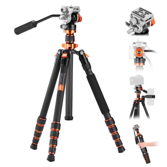 K&F Concept Carbon Fiber Camera Tripod with Hydraulic Head
