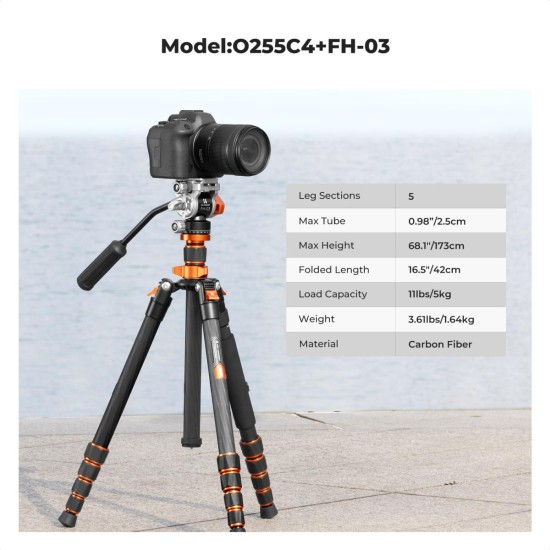 K&F Concept Carbon Fiber Camera Tripod with Hydraulic Head
