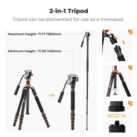 K&F Concept Carbon Fiber Camera Tripod with Hydraulic Head